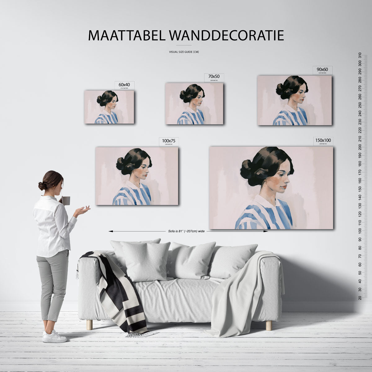 Gestreepte portretstudie Kunstwerk