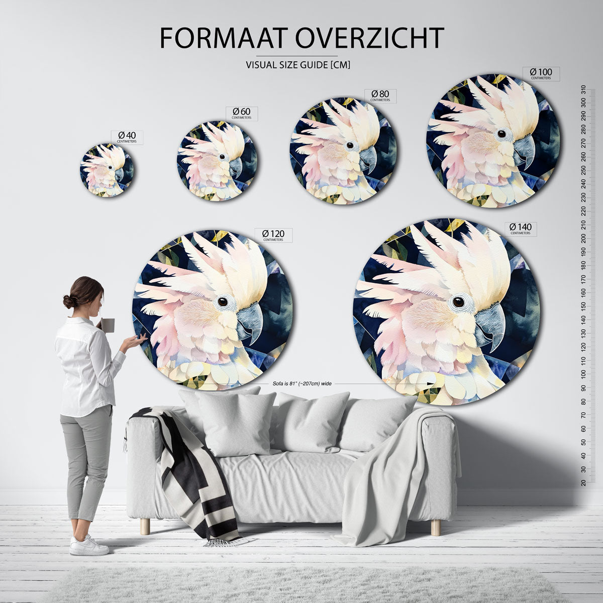 Papegaai met geometrische achtergrond Muurcirkel