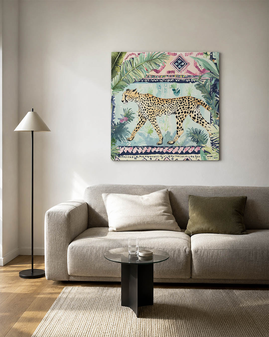 Luipaard en tropische patronen Kunstwerk