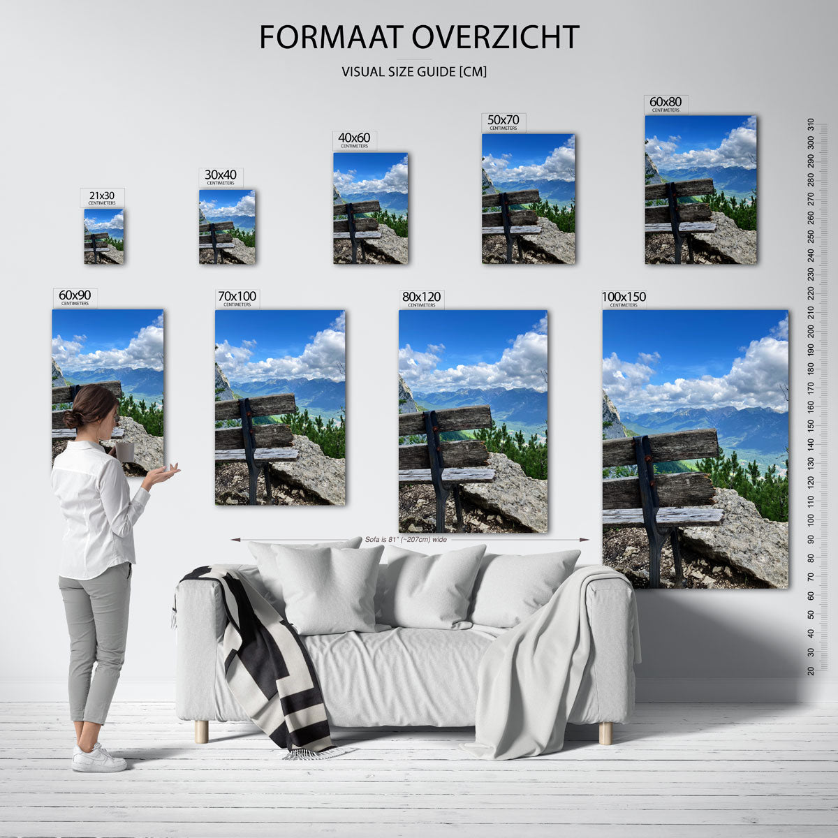 Berglandschap met bank Poster