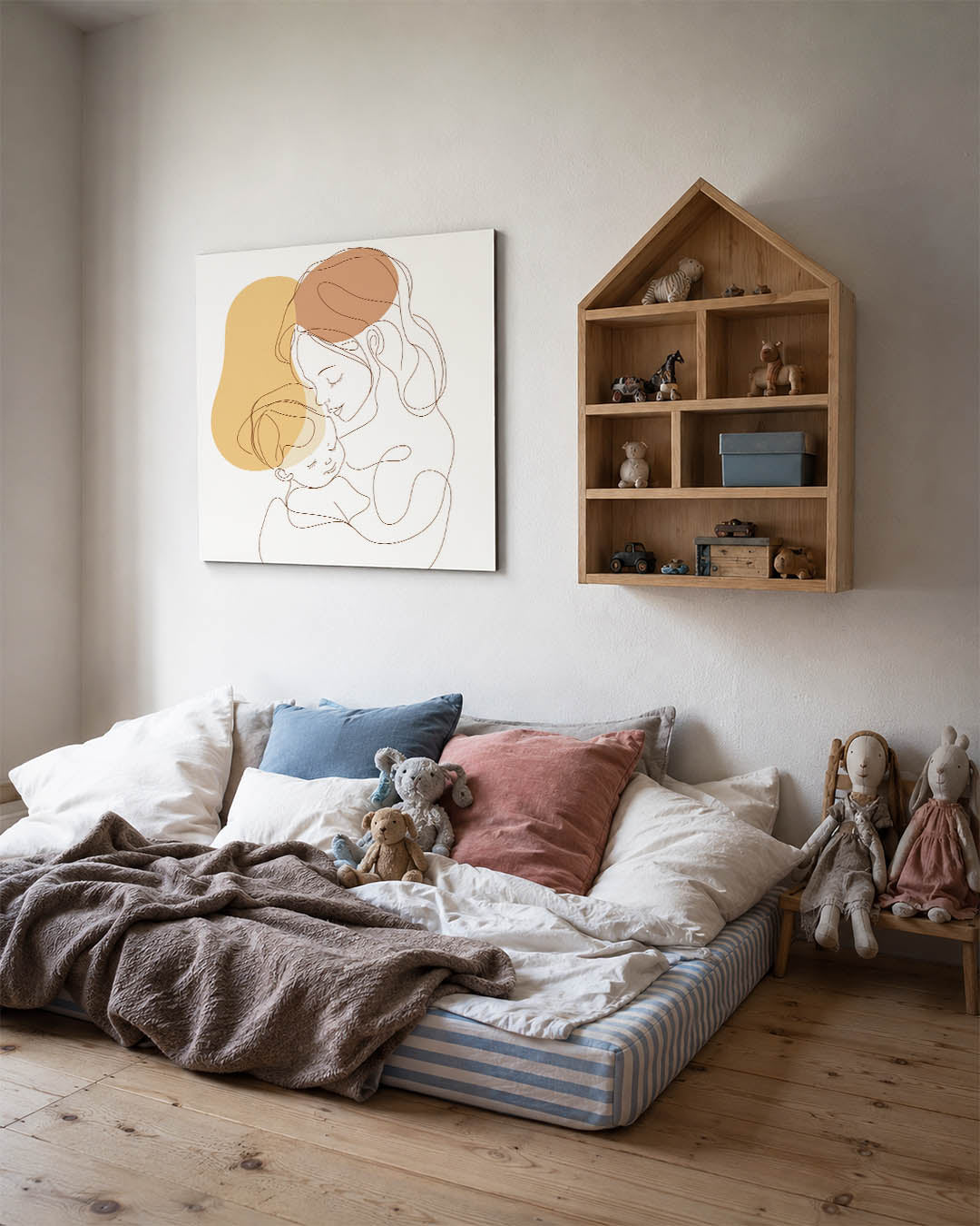 Lijntekening moeder en kind Kunstwerk