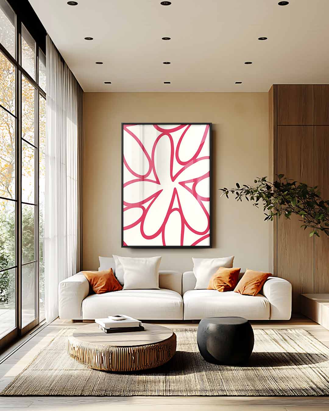 Bloemachtige Vormen in Rood Kunstwerk-canvas-dibond-plexiglas-wanddecoratie-WallArtistic
