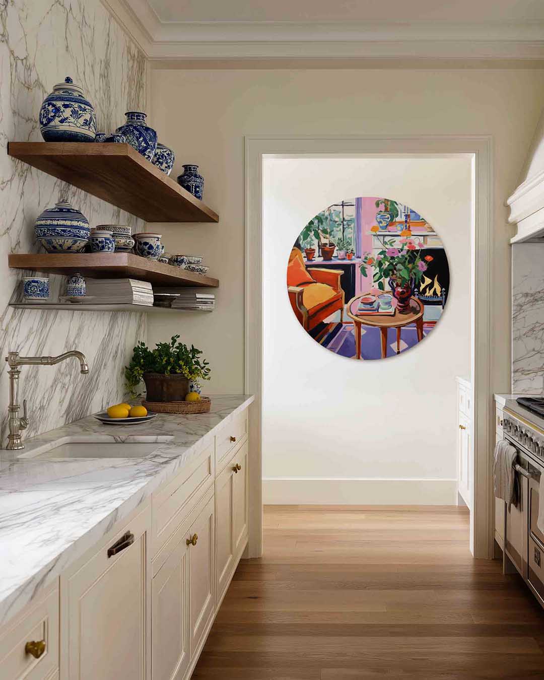 Interieur met bloemen Muurcirkel