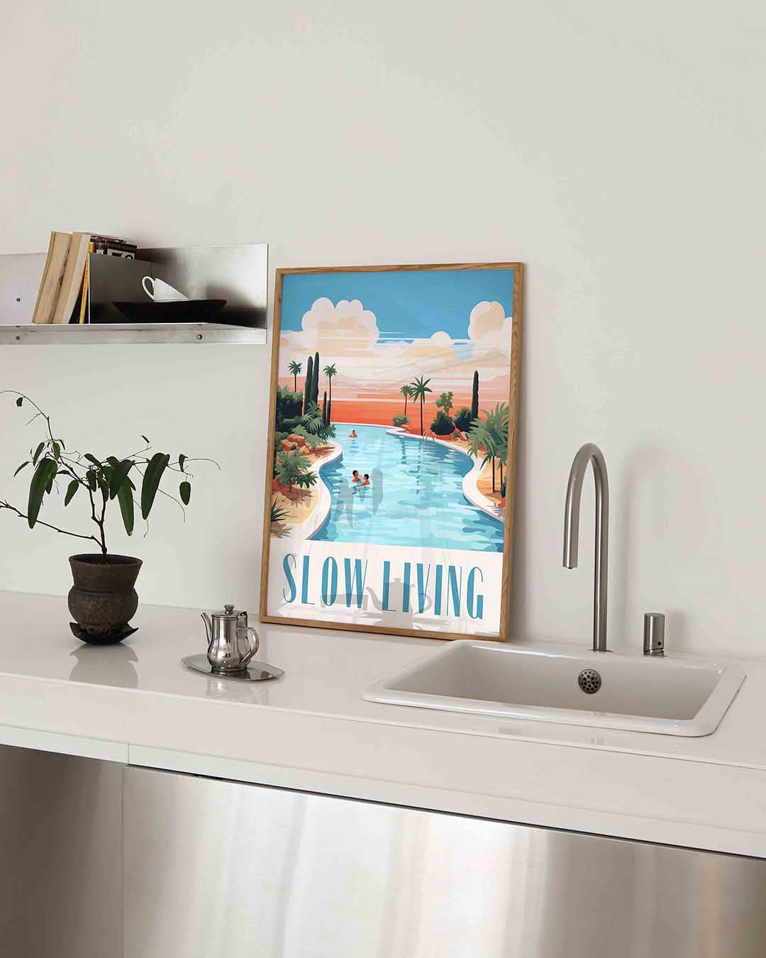Zwembad en palmbomen Poster