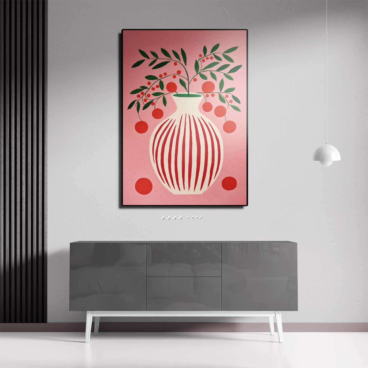 Speels Stilleven met Vaas en Bessen Kunstwerk-canvas-dibond-plexiglas-wanddecoratie-WallArtistic