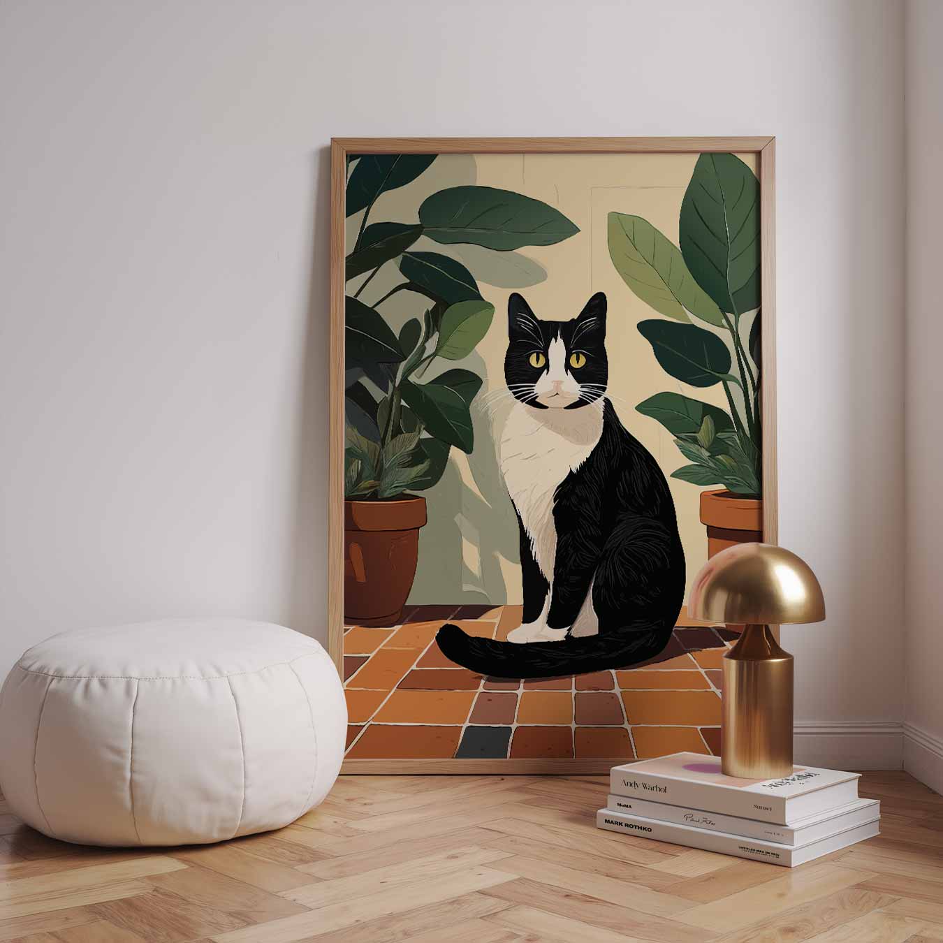Stijlvolle Kat en Planten Poster-WallArtistic