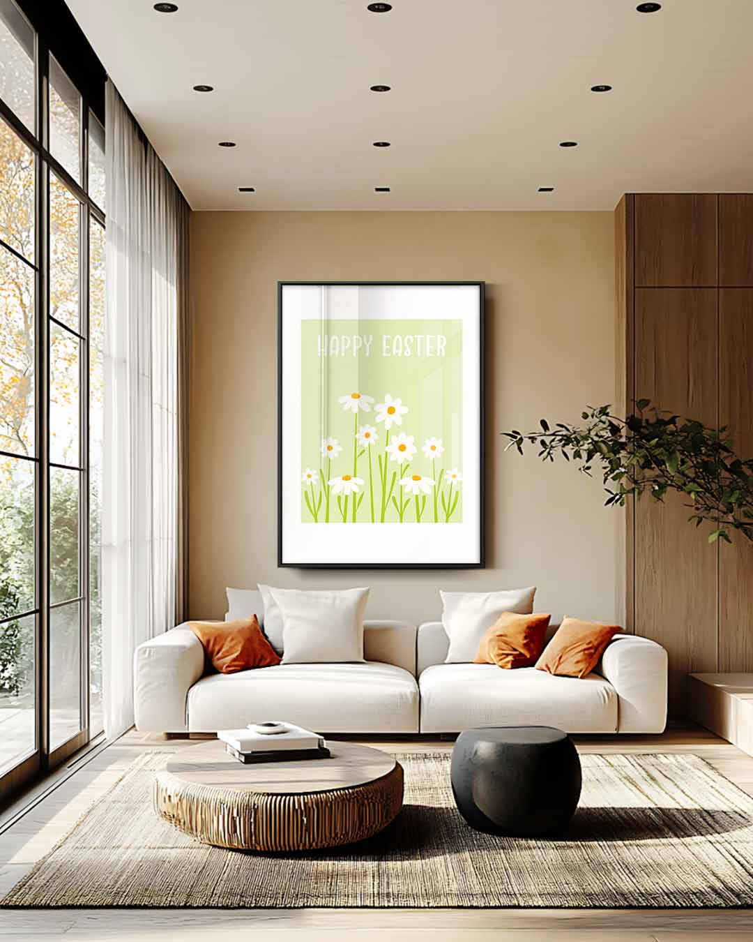 Lentebloemen met Paasgroet Kunstwerk-canvas-dibond-plexiglas-wanddecoratie-WallArtistic