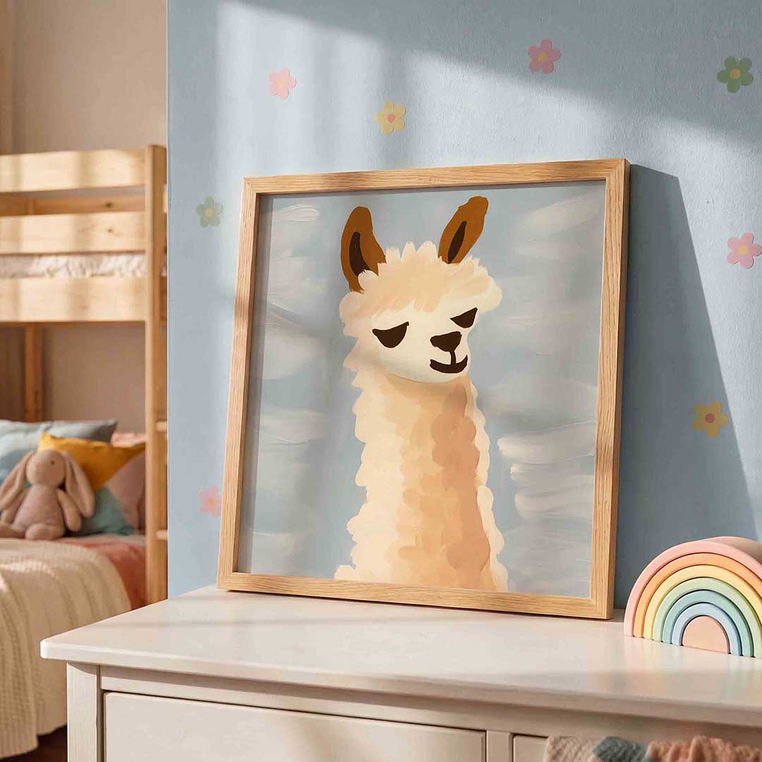 Lama met blauwe achtergrond Poster