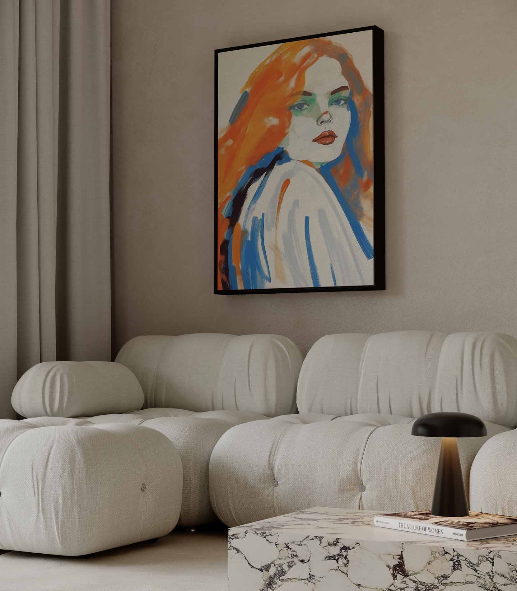 Dromerige Tinten: Vrouw in Kleur Kunstwerk-canvas-dibond-plexiglas-wanddecoratie-WallArtistic