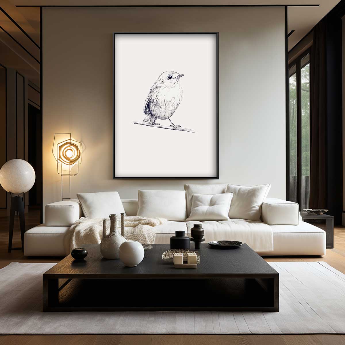 Schattige Vogelschets Kunstwerk-canvas-dibond-plexiglas-wanddecoratie-WallArtistic