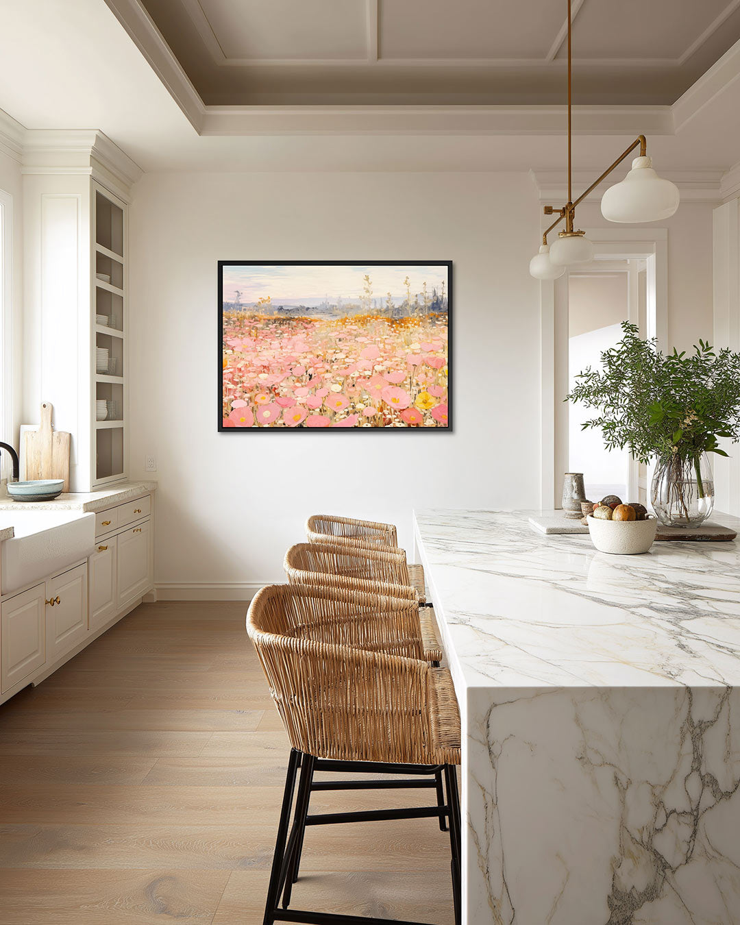 Bloemenveld in pastel Kunstwerk