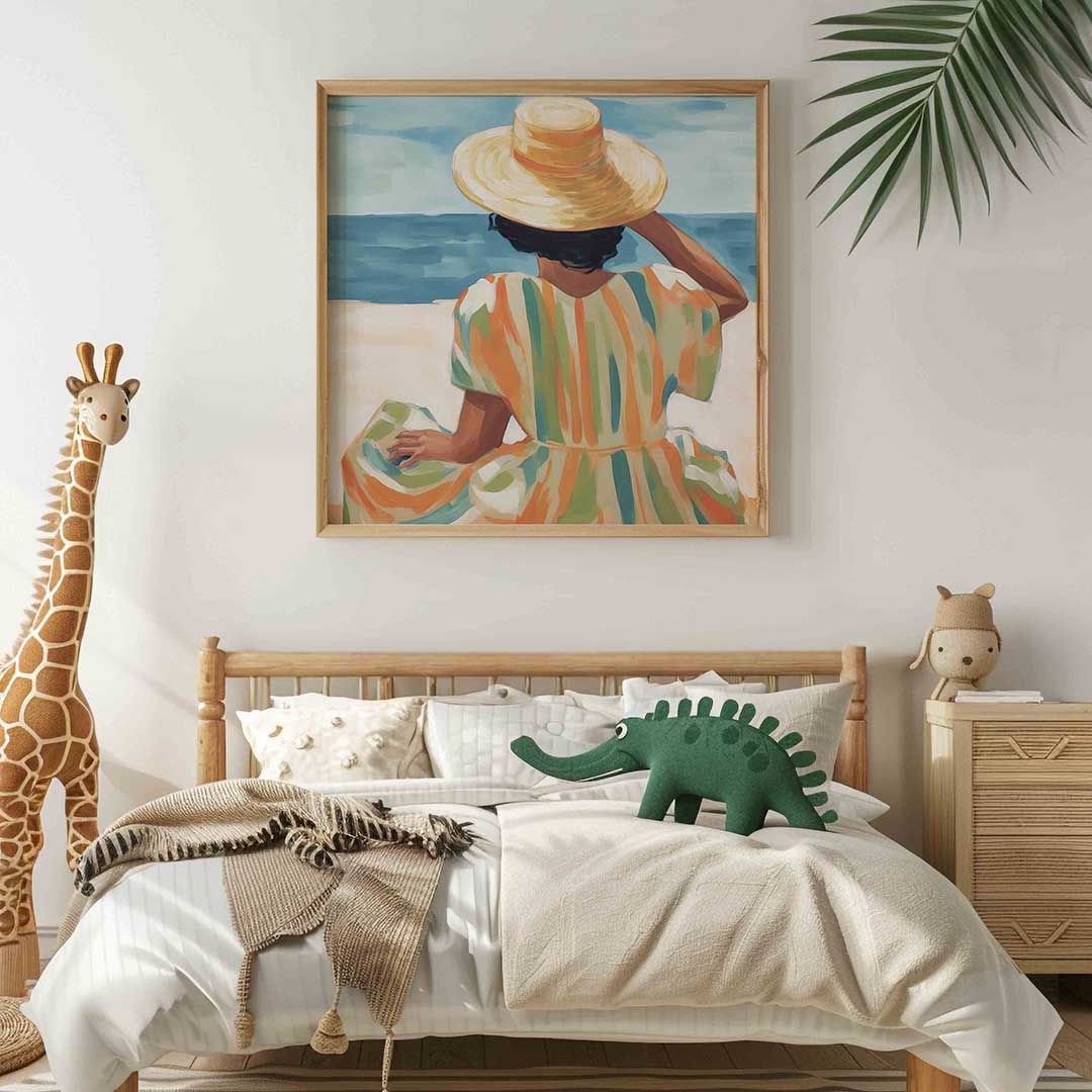 Vrouw met hoed bij zee Poster