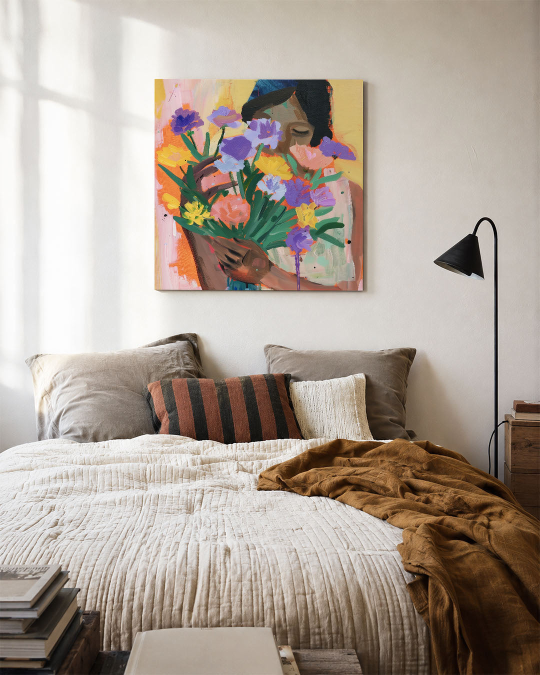 Bloemen en vrouw Kunstwerk
