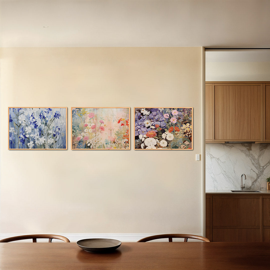 Bloemen in blauwtinten Posterset