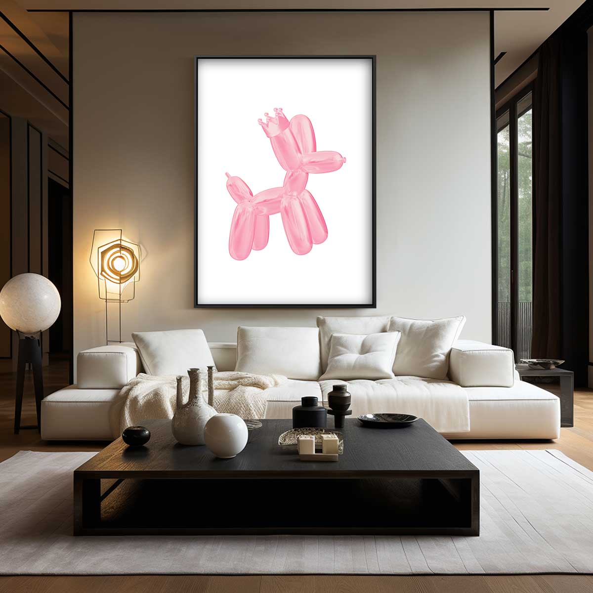 Koninklijke Ballonnenhond in Roze Kunstwerk-canvas-dibond-plexiglas-wanddecoratie-WallArtistic