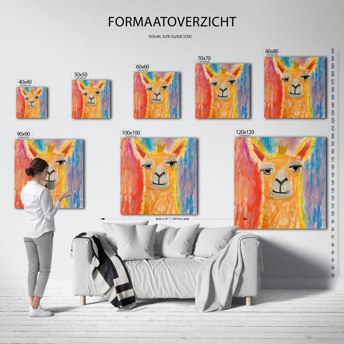 Lama met kleurrijke achtergrond Poster