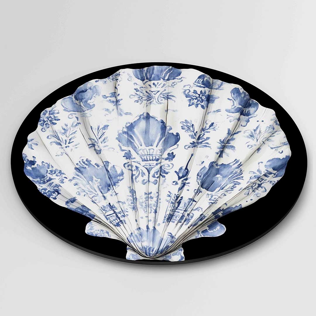 Blauw witte schelp Muurcirkel