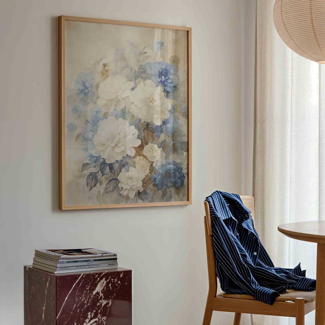 Bloemen in blauw en wit Poster