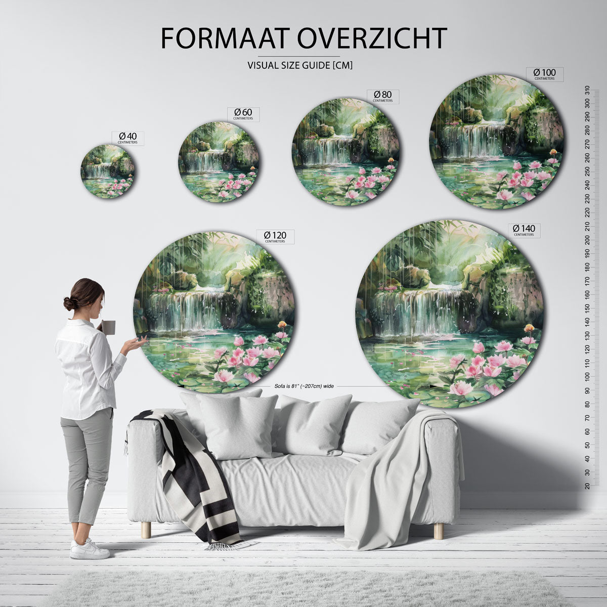 Waterval en bloemen Muurcirkel