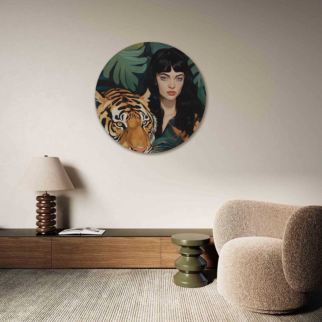 Tijger en vrouw Muurcirkel