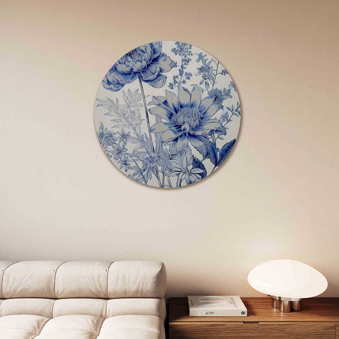 Blauwe bloemen Muurcirkel
