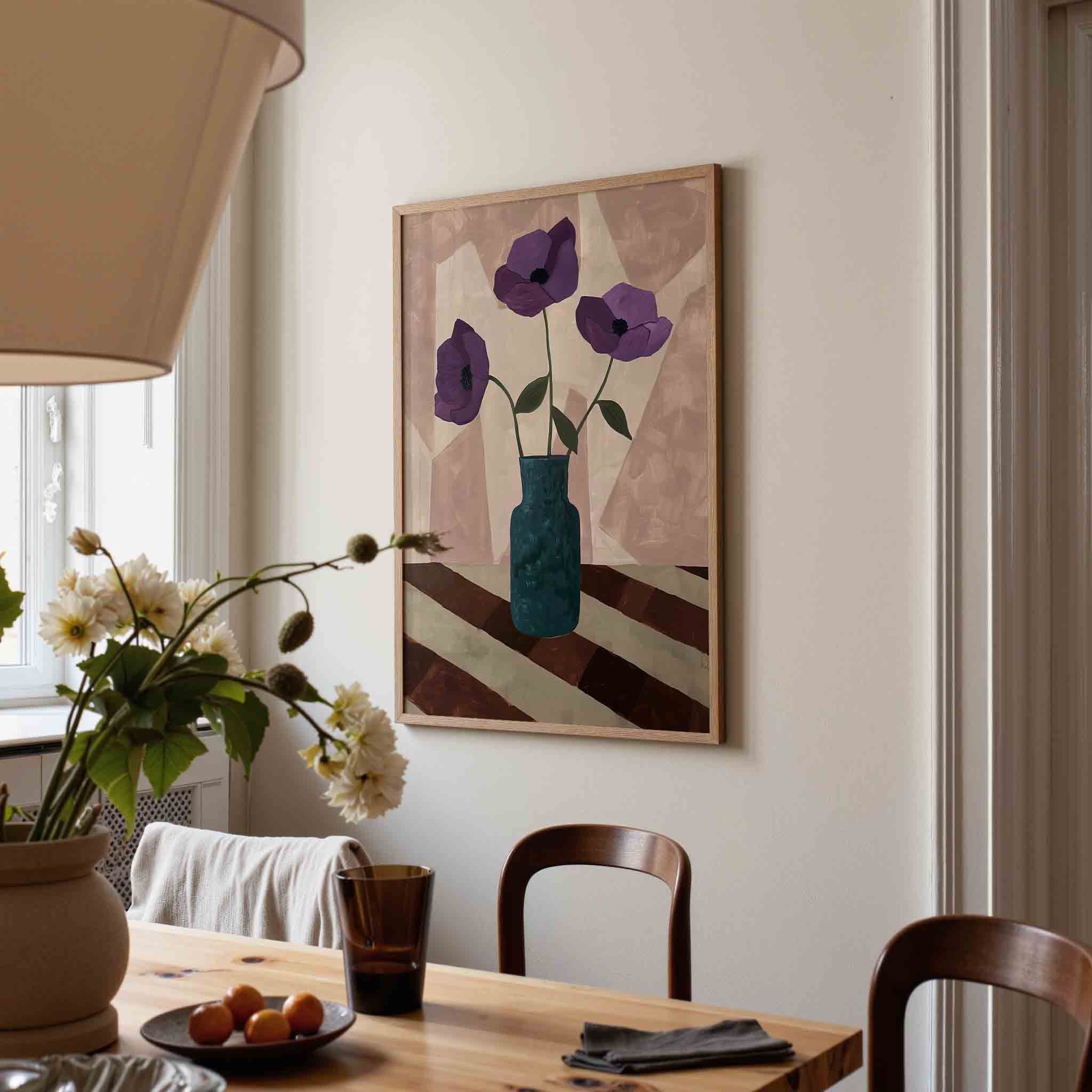 Paarse bloemen in vaas Poster