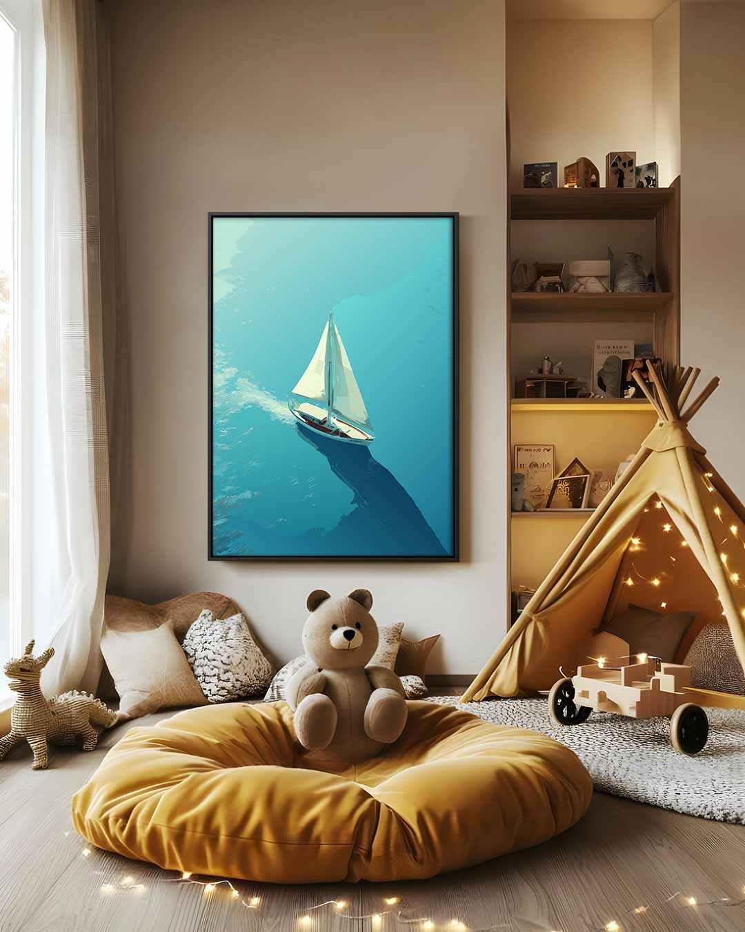Zeilboot op Kalme Zee Kunstwerk-canvas-dibond-plexiglas-wanddecoratie-WallArtistic