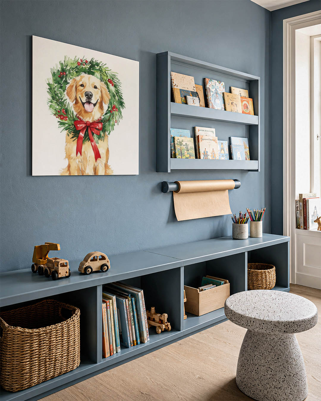 Hond met kerstkrans Kunstwerk