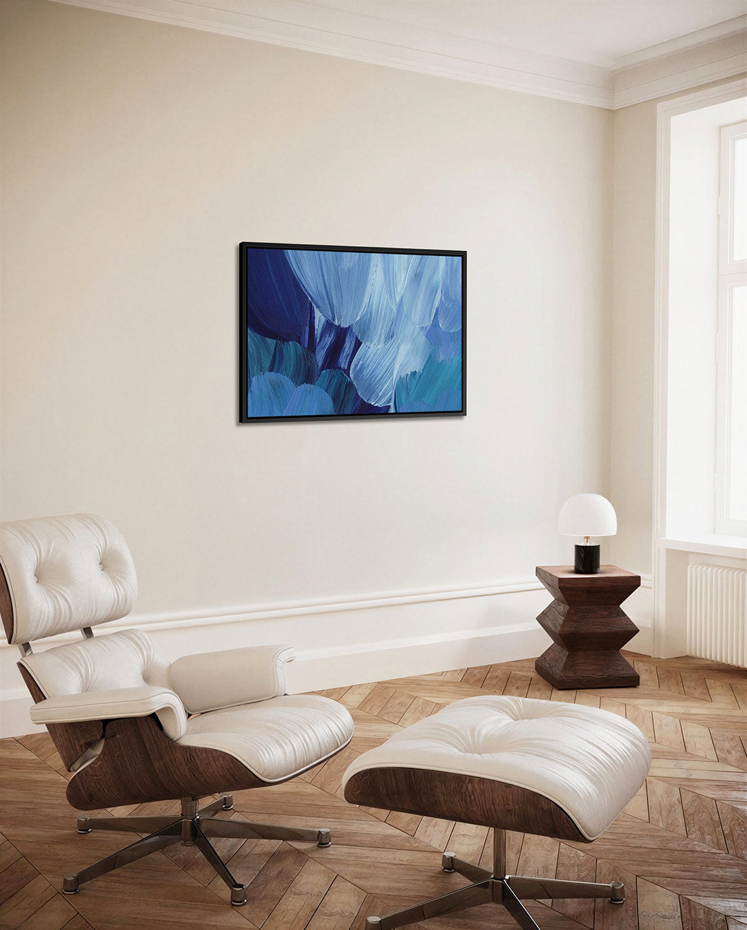 Dynamische blauwe borstels Kunstwerk
