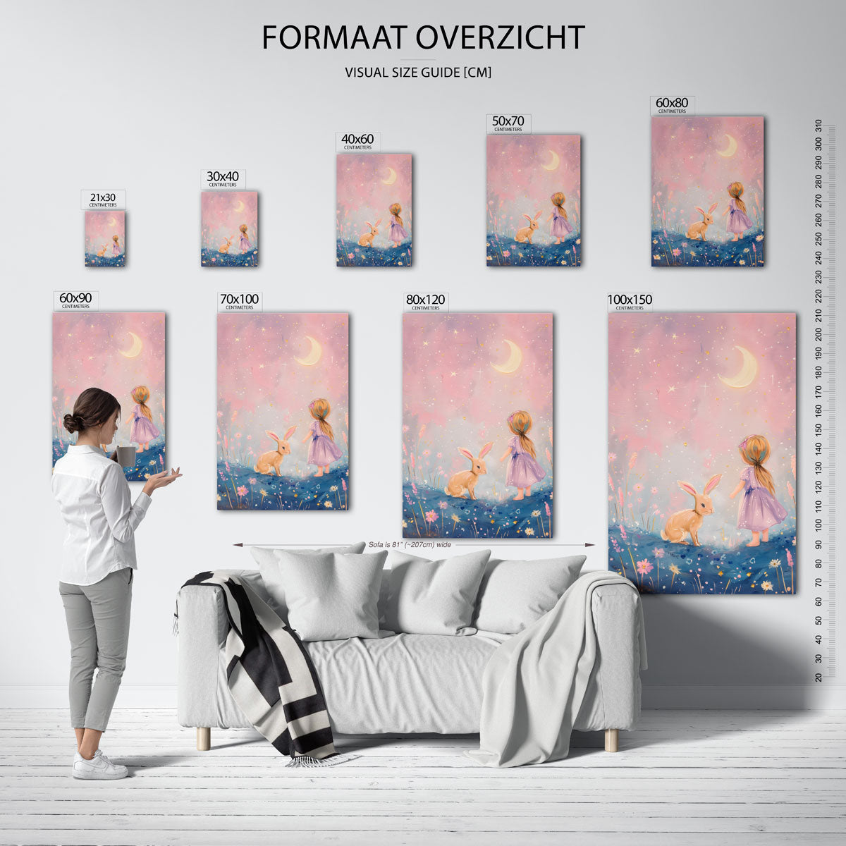 Meisje en konijn onder maan Poster