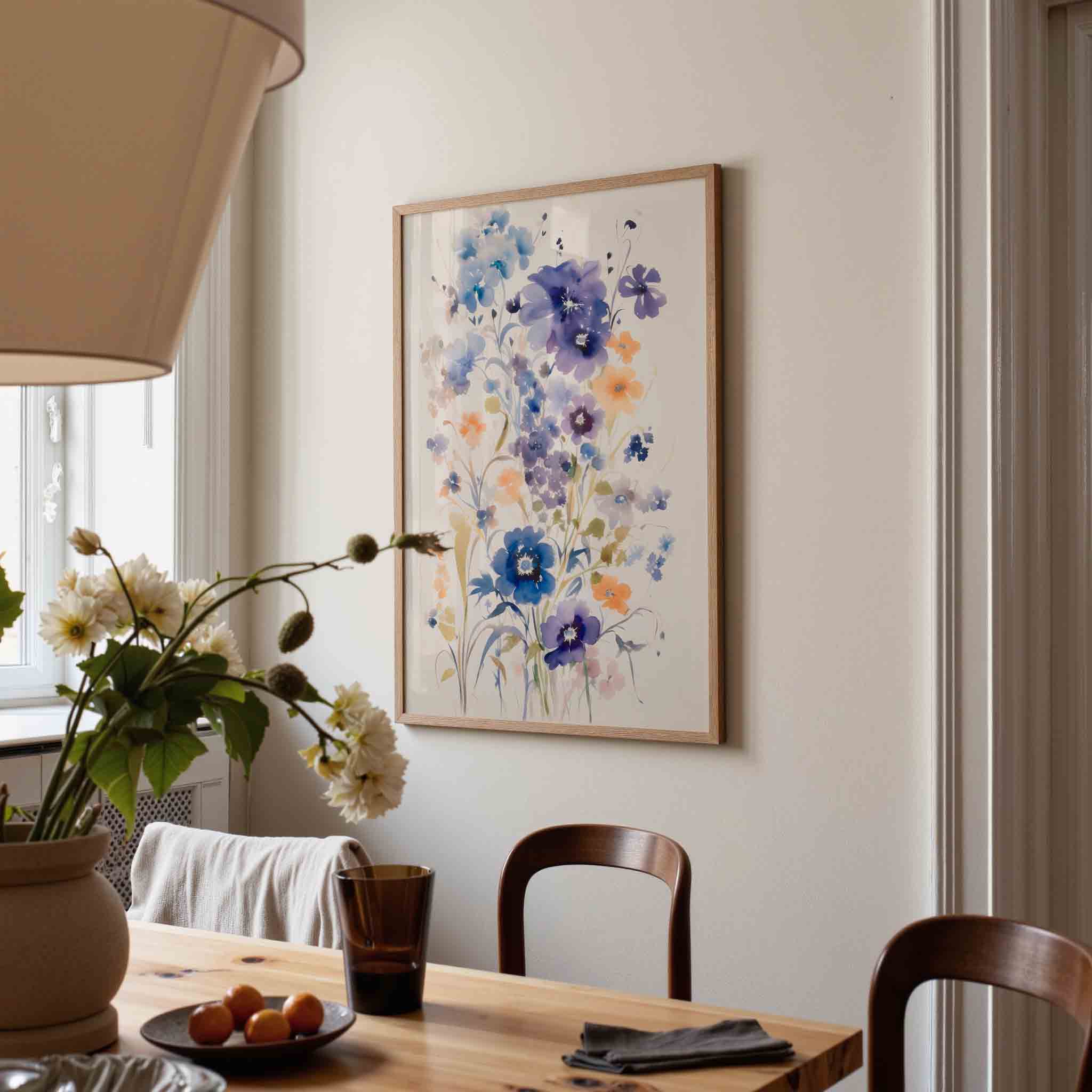 Bloemen in blauw en oranje Poster