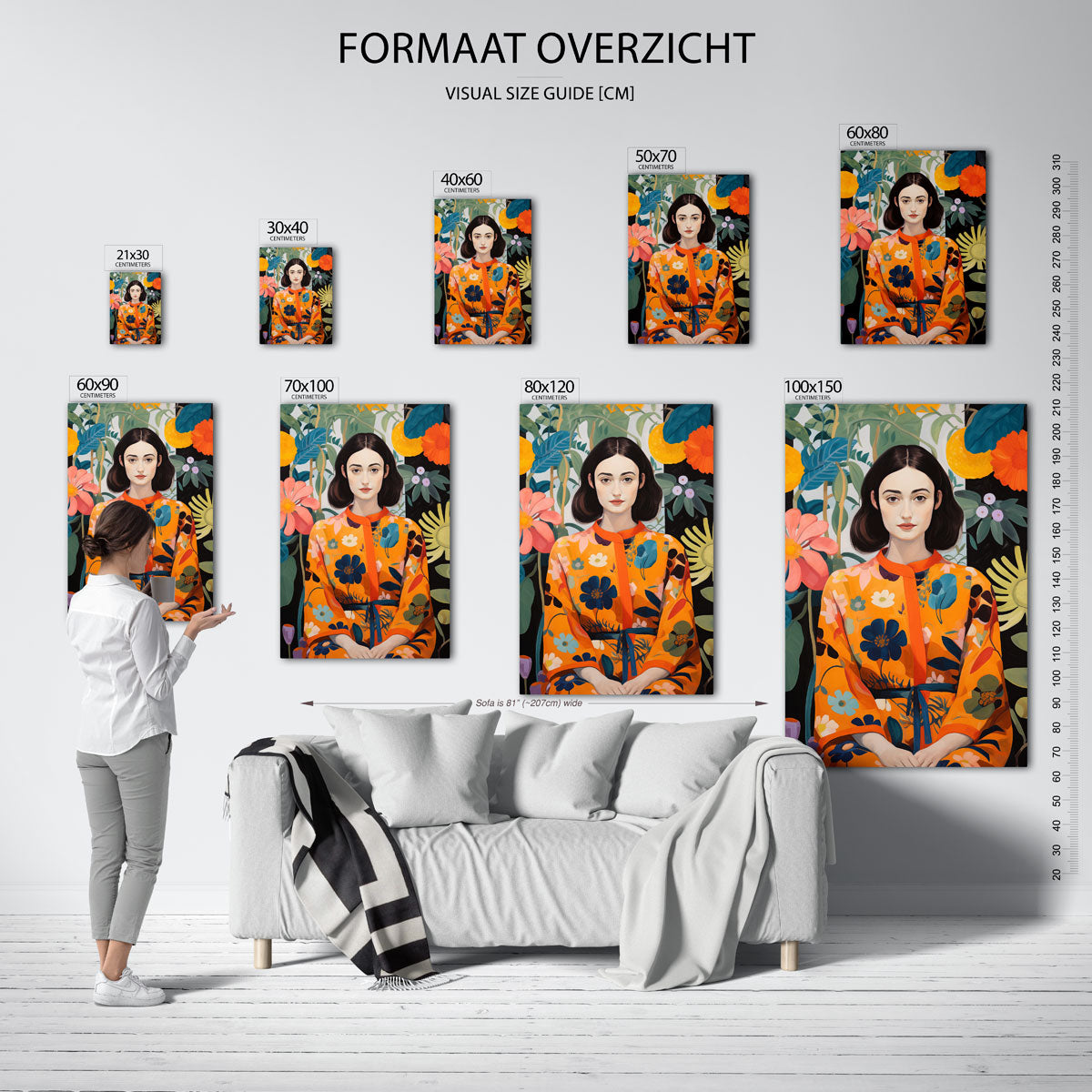 Vrouw in bloemenjurk Poster