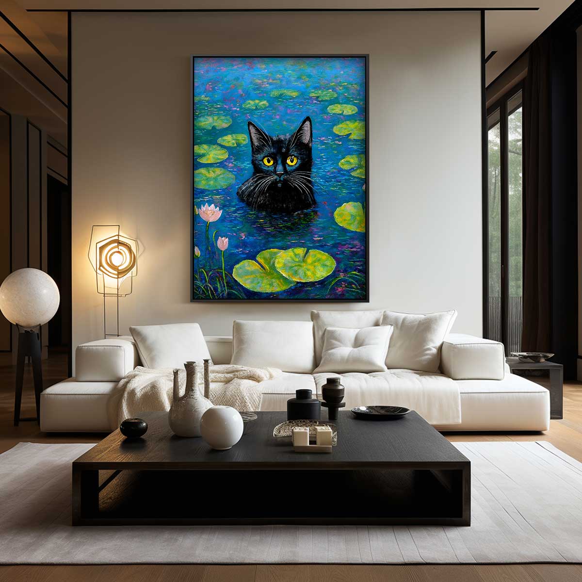 Kat in de Waterlelies Kunstwerk
