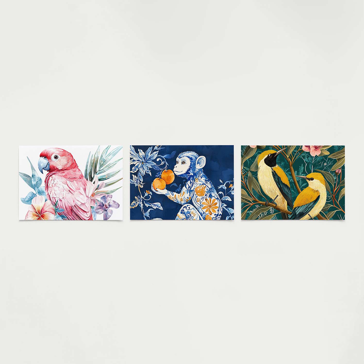 Vogel en bloemen Posterset