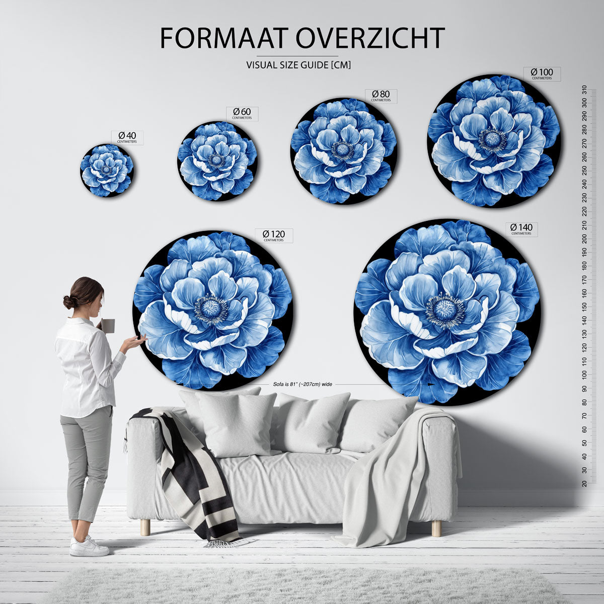 Blauwe bloem Muurcirkel