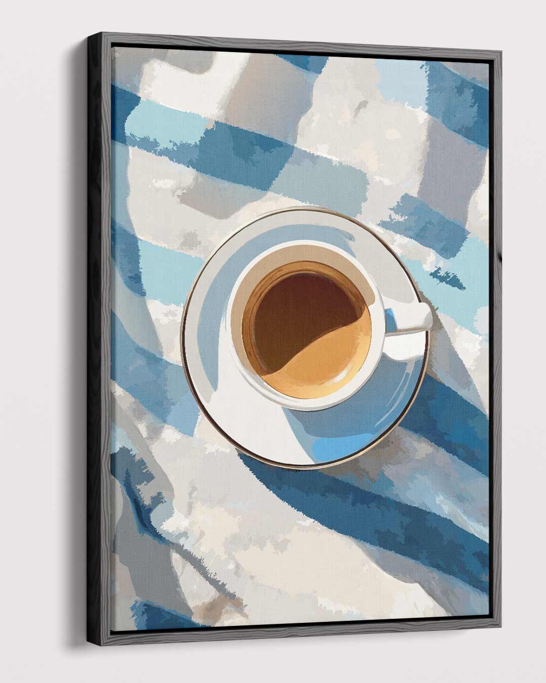 Koffiepauze op Blauwe Tafelloper Kunstwerk-canvas-dibond-plexiglas-wanddecoratie-WallArtistic