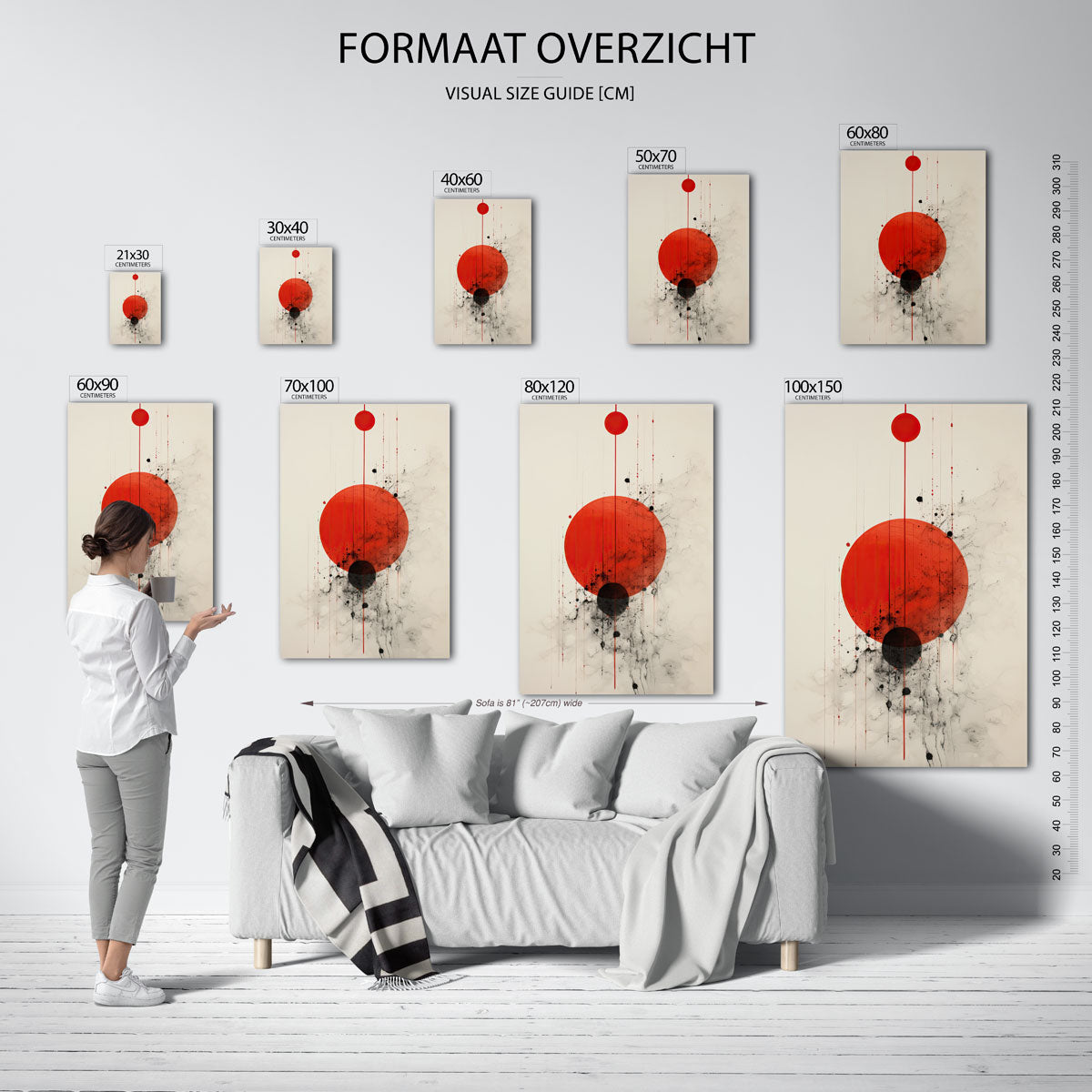 Rode cirkels en zwarte spatten Poster
