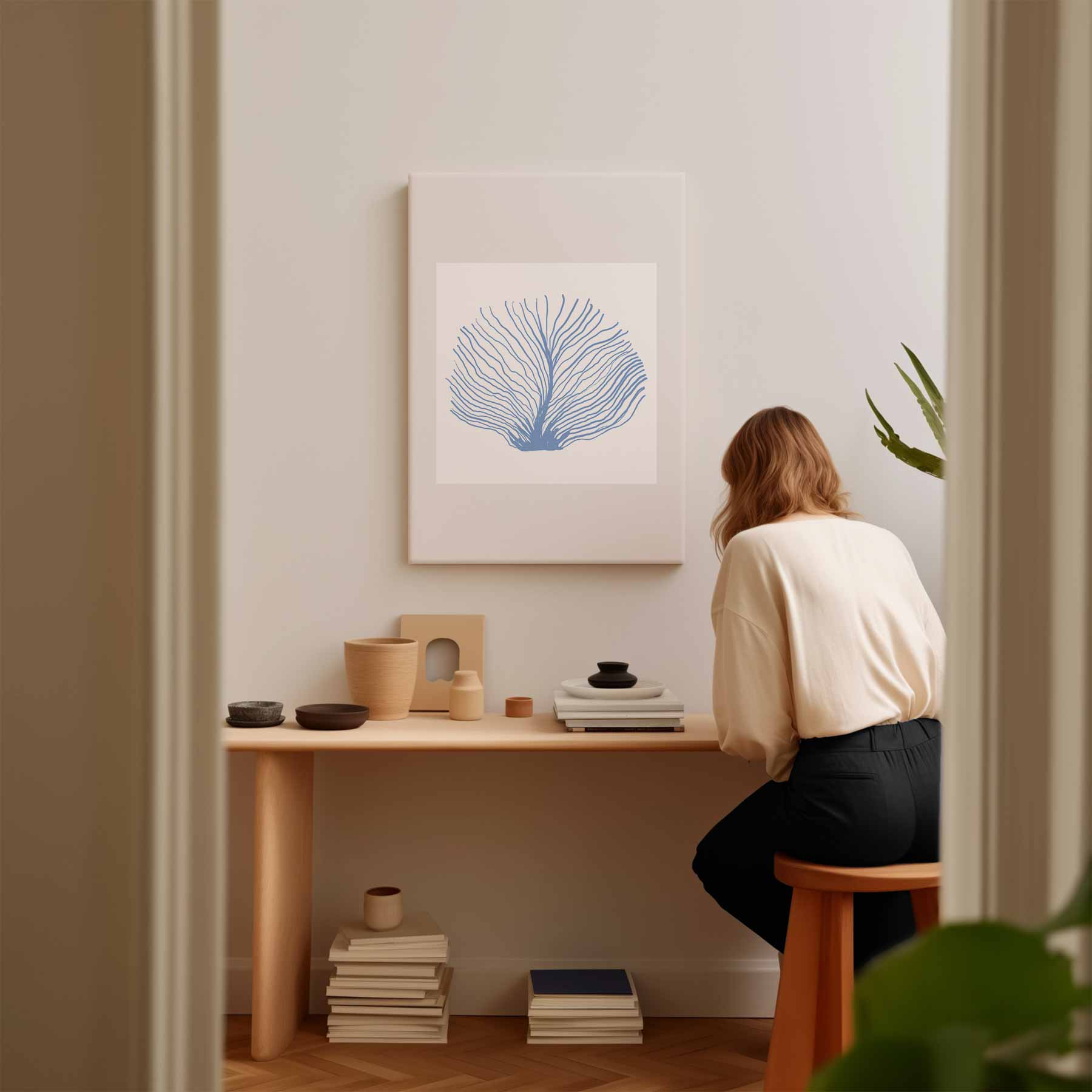 Blauwe Zeeventilator Kunstprint Kunstwerk-canvas-dibond-plexiglas-wanddecoratie-WallArtistic