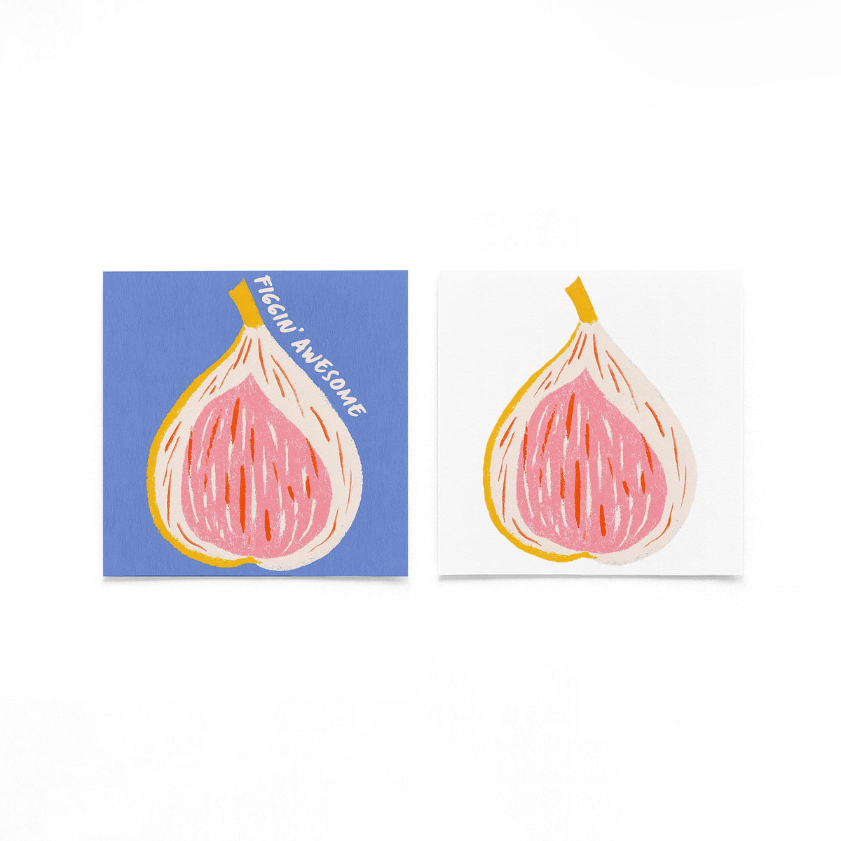 Twee vierkante posters met vijg illustratie op een gebroken witte achtergrond