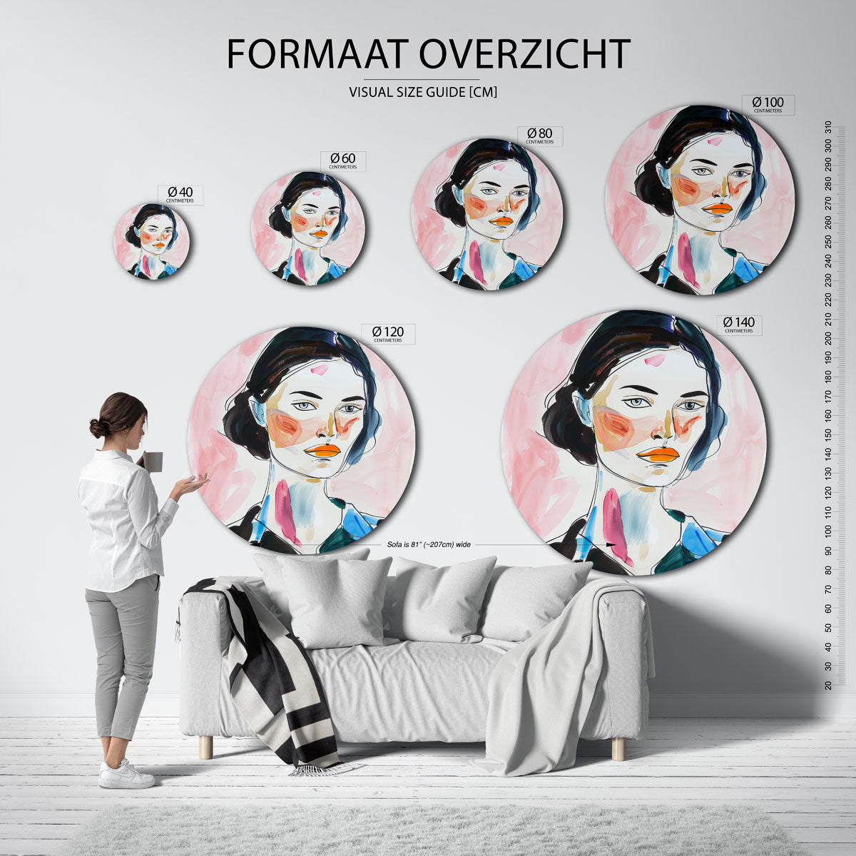 Portret met roze achtergrond Muurcirkel