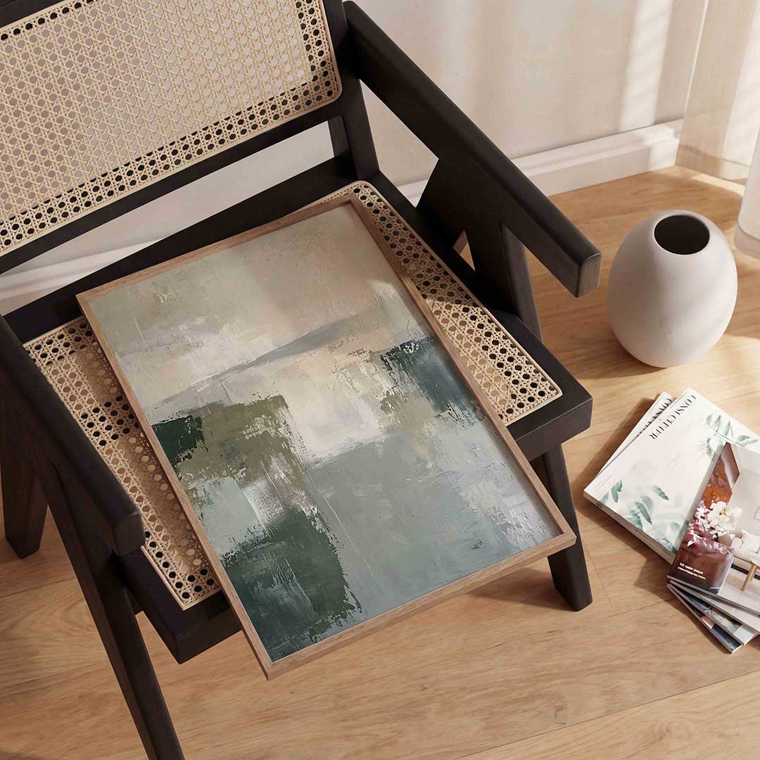 Abstracte groene en beige Poster
