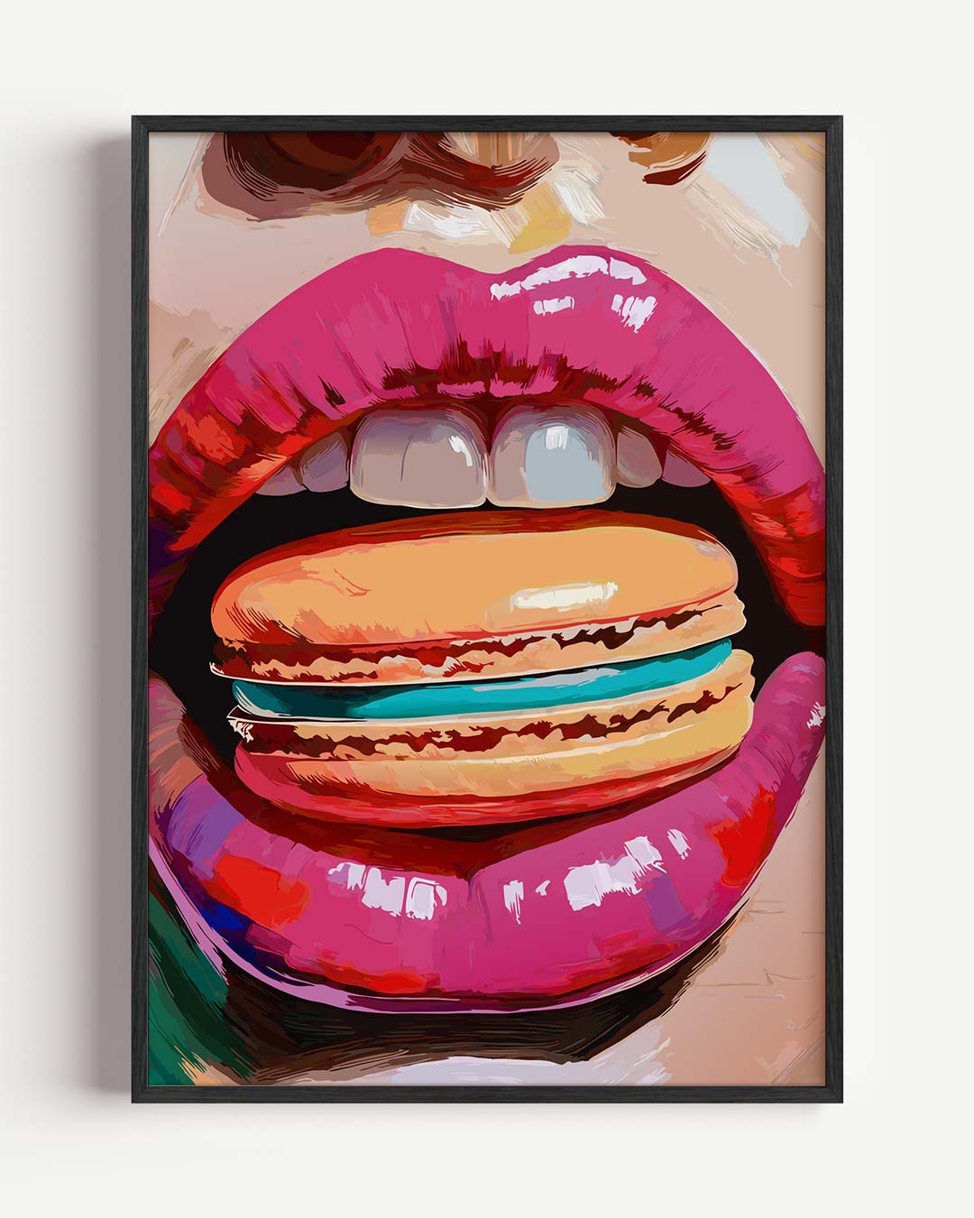 Kleurrijke Lippen & Macaron Poster-WallArtistic