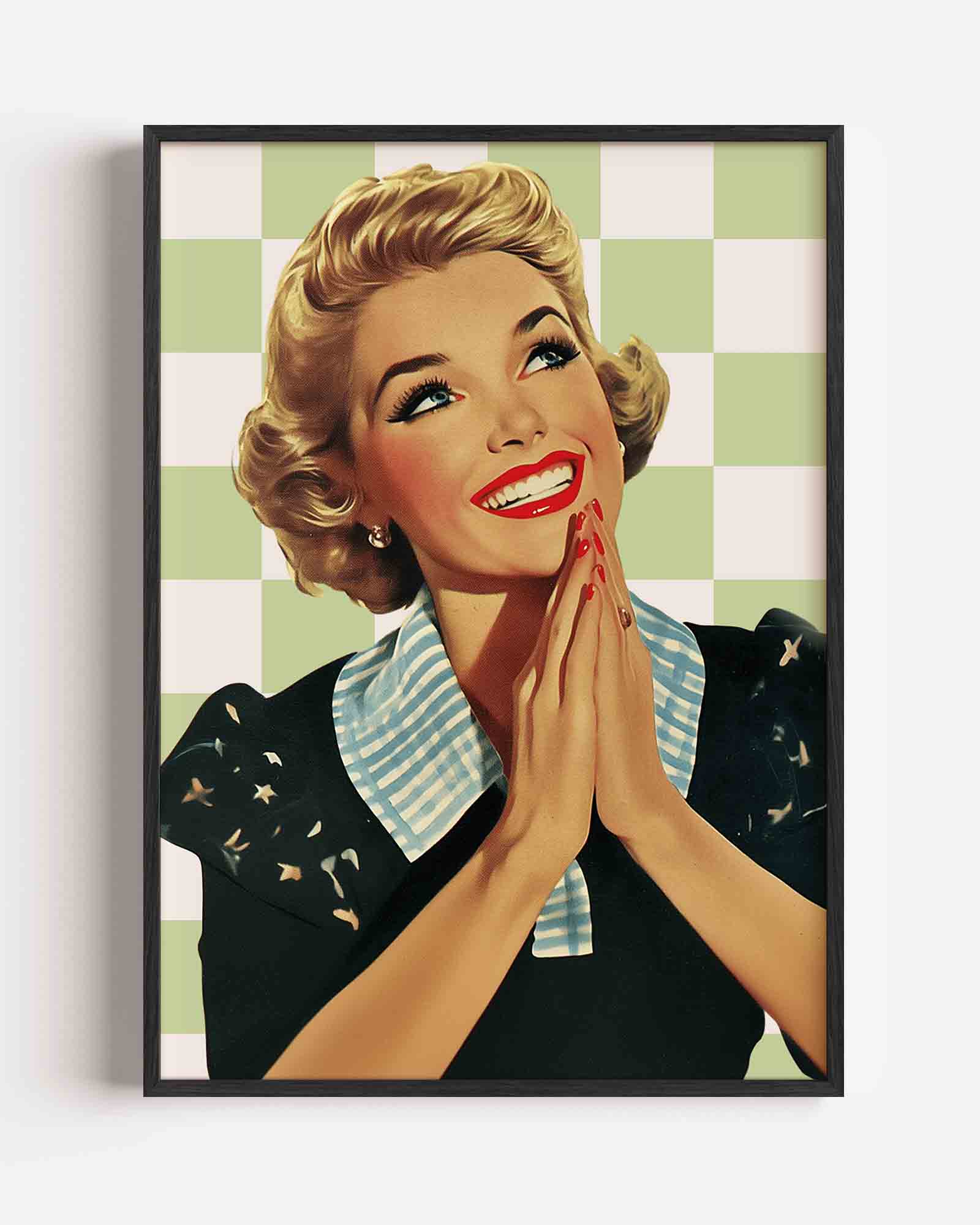 Vrouw met geblokte achtergrond Poster