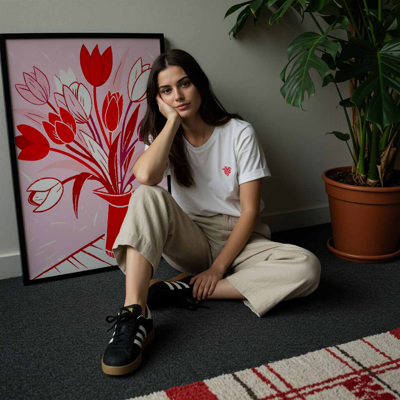 Bloeiende Tulpen in Rode Vaas Poster-WallArtistic