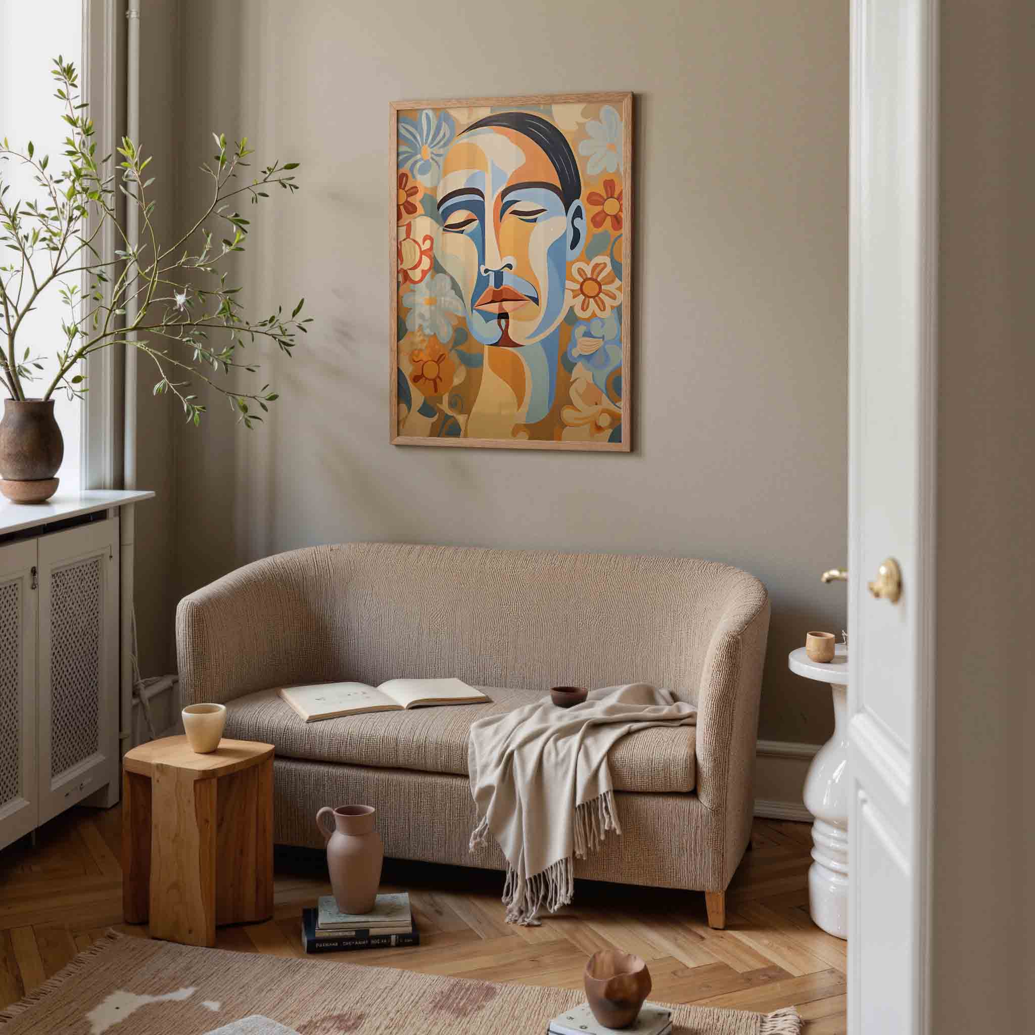 Abstracte gezichten en bloemen Poster