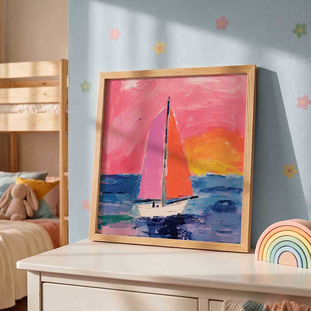 Zeilboot en zonsondergang Poster