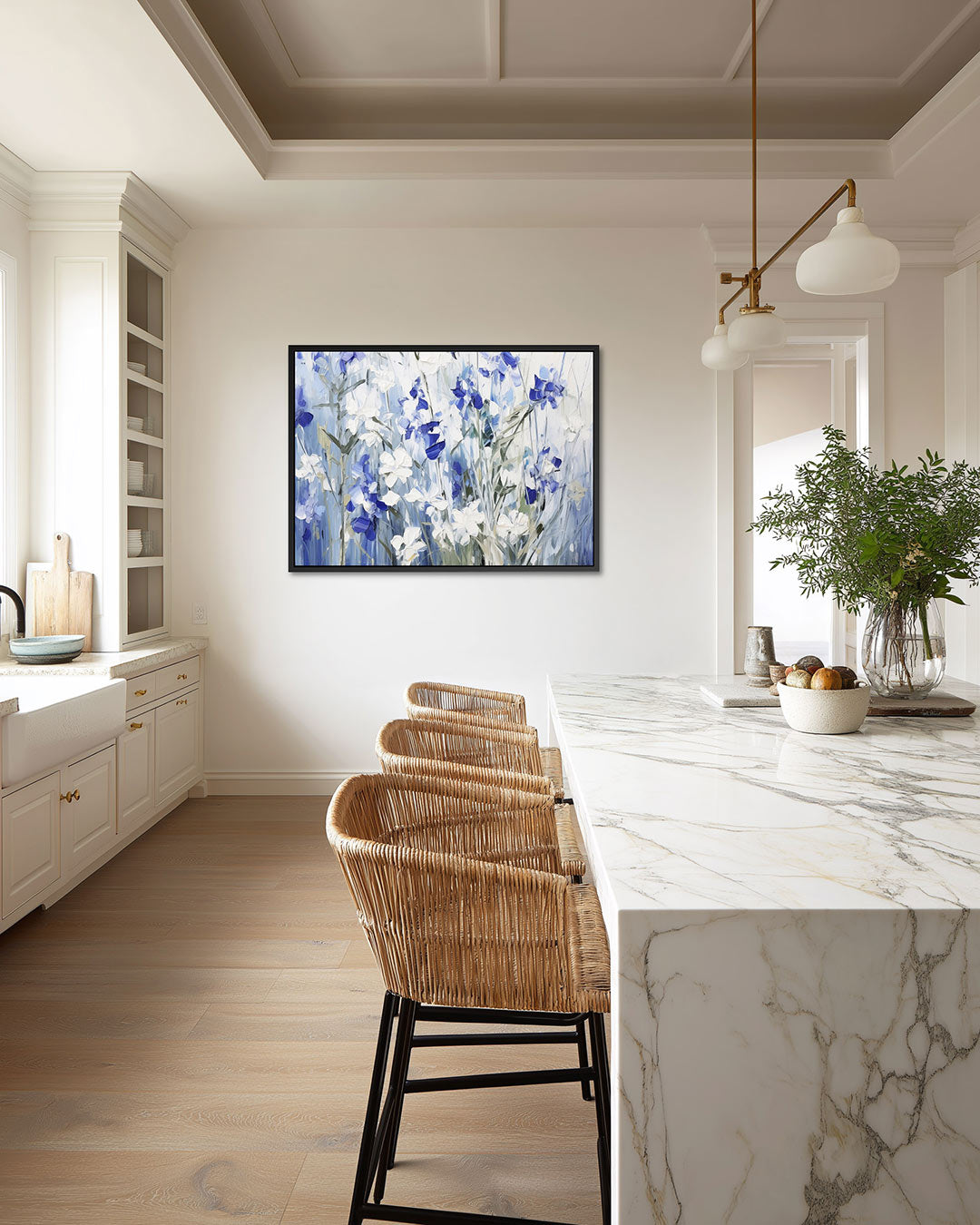 Bloemen in blauwtinten Kunstwerk