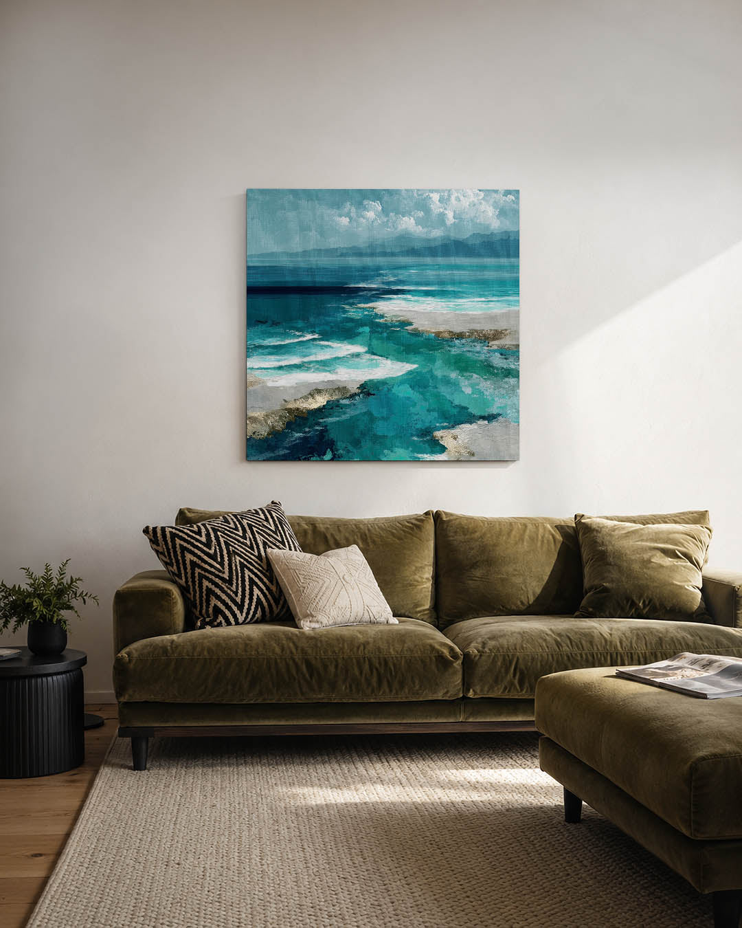 Zeezicht in blauwtinten Kunstwerk