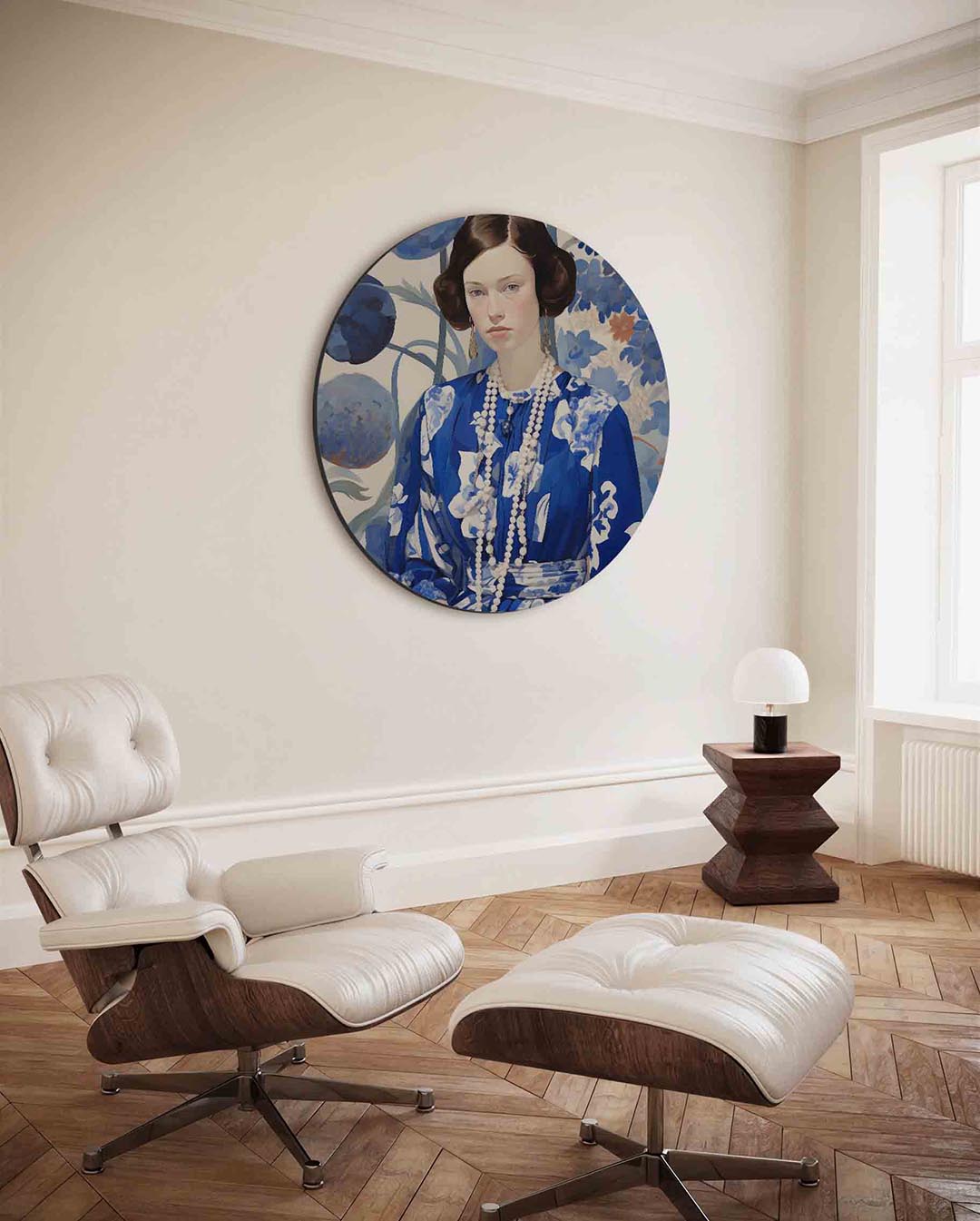Vrouw in blauwe jurk Muurcirkel