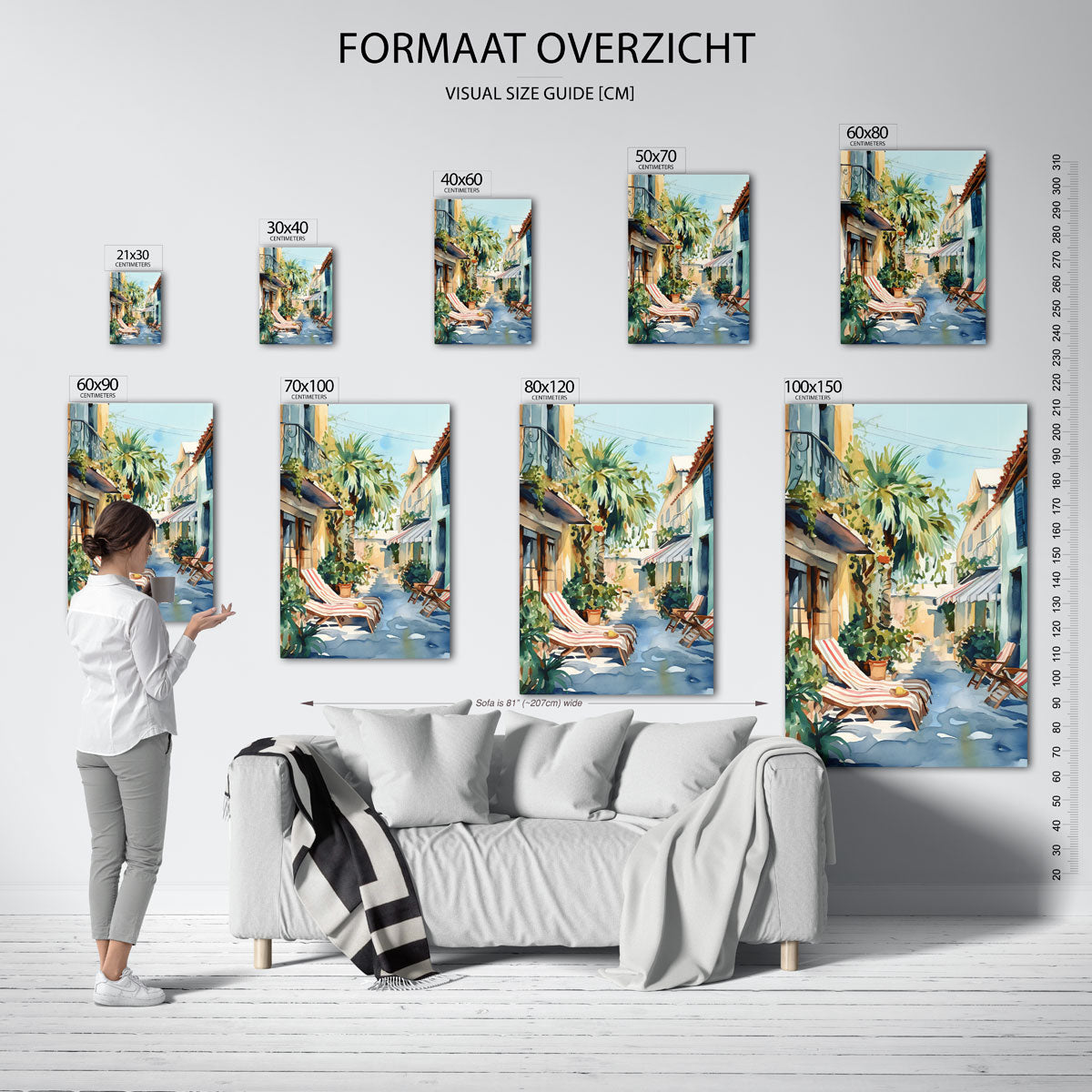Zomerse straat met ligstoelen Poster